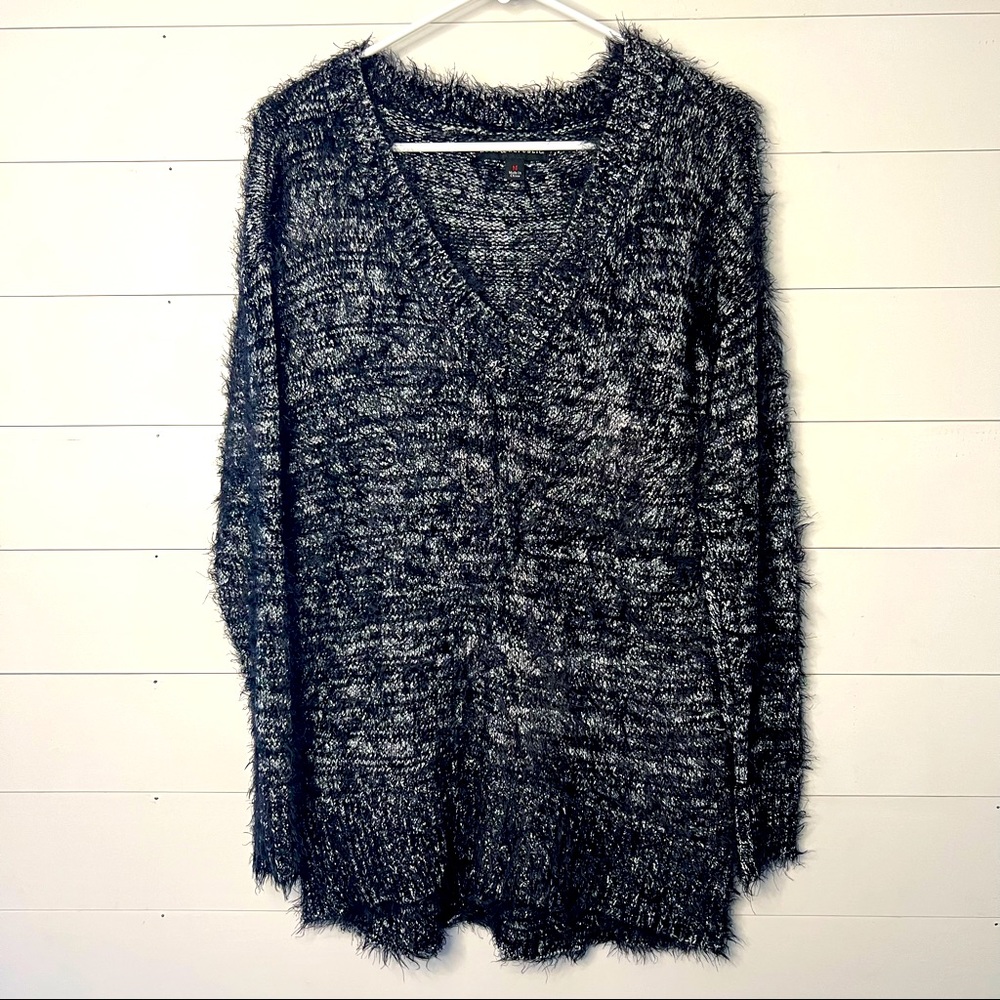 Rock & republic silver metallic black sweater Womens m medium v neck